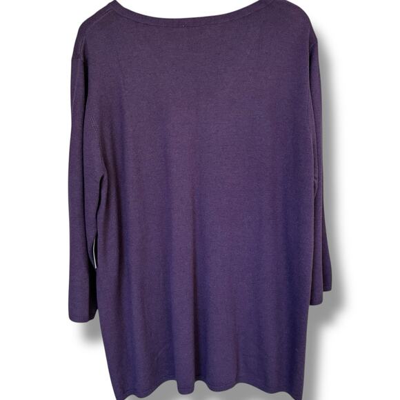 NWT Chico's Sweater Size 4 (2X) Touch Of Cashmere Muted Plum V-Neck 3/4 Sleeve - Picture 3 of 7